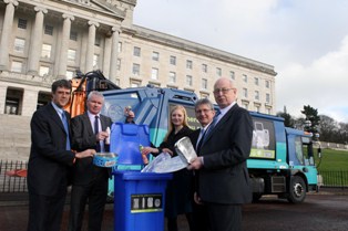 (l-r): Eric Randall, Bryson recycling director; Rick Hindley, Alupro, executive director; Amy Daly, Alupro programme manager;  John Quinn, arc21 chief executive; Hubert Nicoll, arc21 chairman